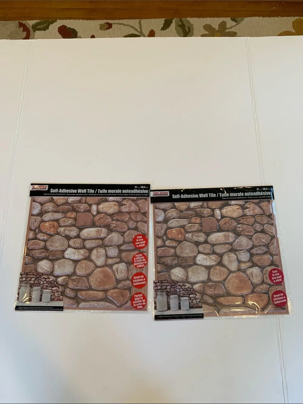 2 Tool Bench Self-Adhesive Peal and Stick Brown Faux Stone 12” Square Wall Tiles